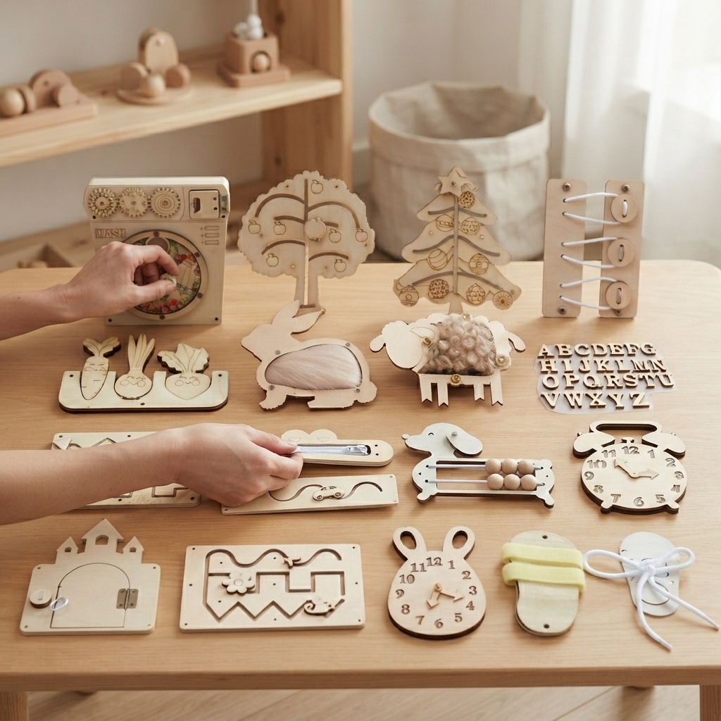 Tablero de Actividades Montess - Montessori Wooden Busy Board Toddler reseña y precio